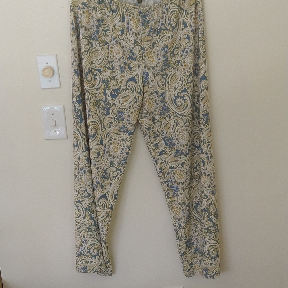 blue paisley palazzo summer casual elastic waist pants extra large beachy